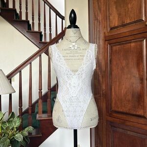 Lady Cameo White Lace Bodysuit Lingerie Teddy Vintage